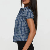 BXOXO Women's Basic Button Down Shirts Cap Sleeve Lapel Collar Tight Blouse Tie Up Back Slim Fit Tops Summer Office Shir